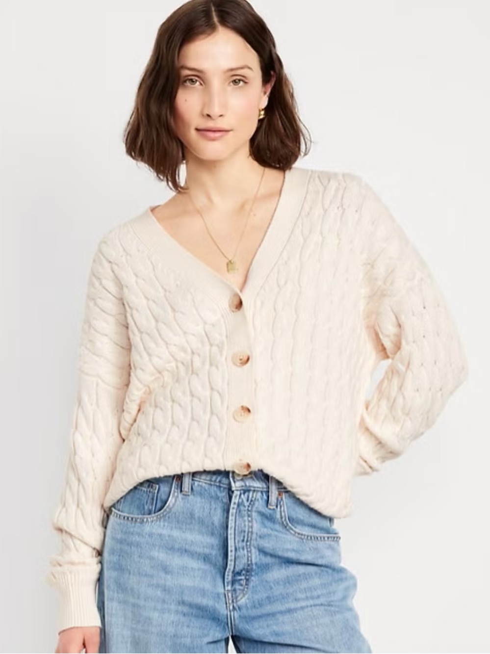 OLD NAVY 100% Cotton Off-White Cable Knit Oversized Baggy Cardigan Sweater Sz XL